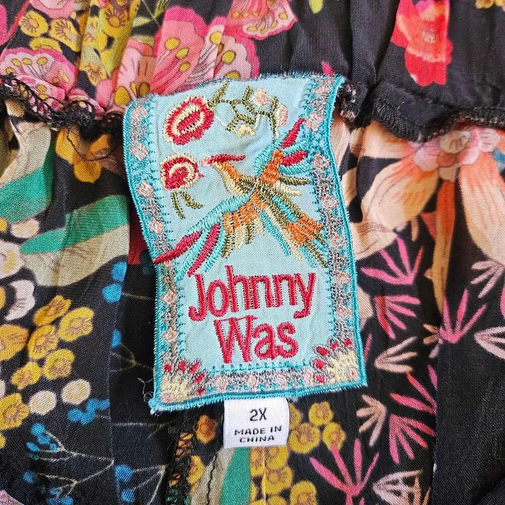Johnny Was Floral Embroidered Wide leg Sheer Pull on Pants Resort wear 2X READ - Picture 7 of 9
